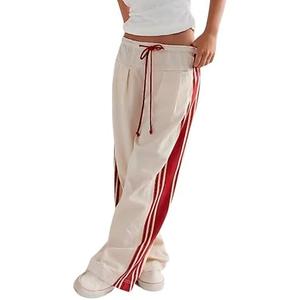 Hongsui Women's Wide Leg Pants Drawstring High Rise Side Striped Slouchy Palazzo Pants with Pockets, Small