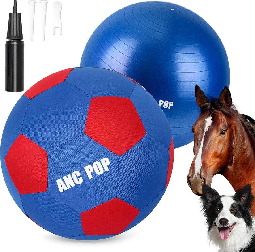 ANC POP Herding Ball for Dogs Horse Ball & Cover 25" for Horses Large with Hand Pump for Play, Blue and Red