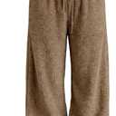 ZAFUL Women's Fuzzy Plush Pajama Pants Drawstring Elastic Waist Wide Leg Teddy Pj Bottoms Lounge Pants Brown Size S