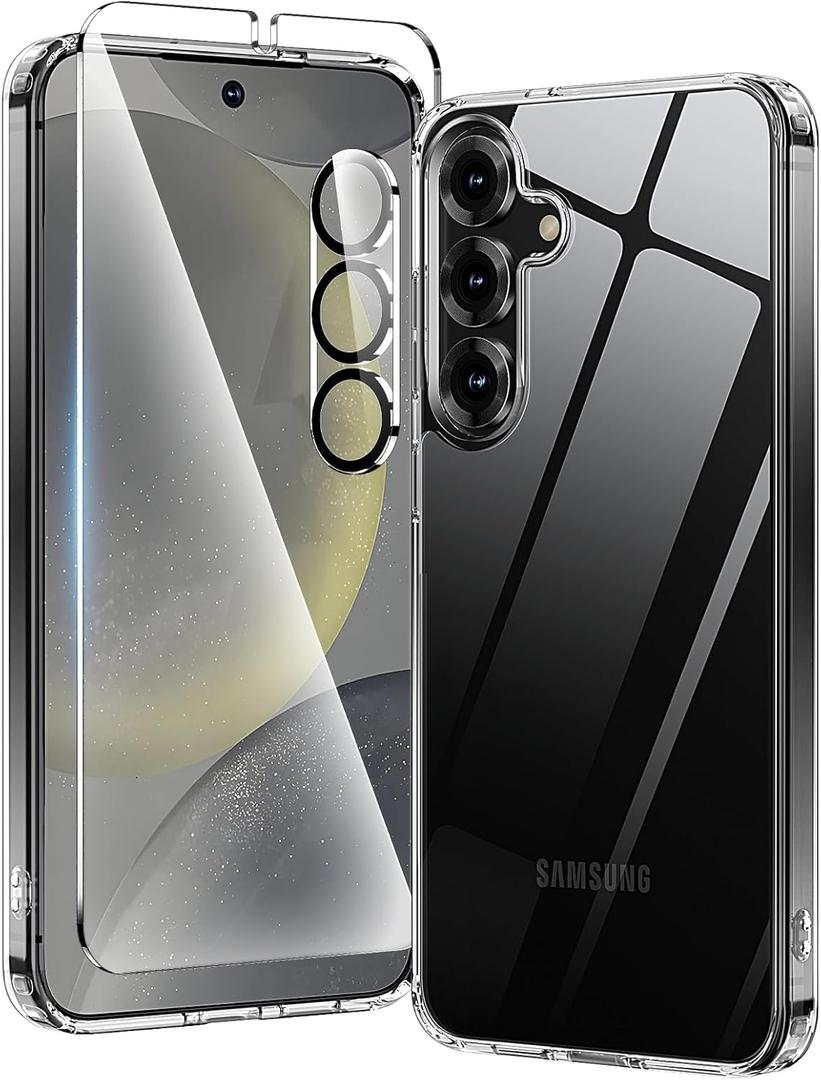 Anti-Yellowing for Samsung Galaxy S25 Crystal Clear Case with Screen Protector*1 Camera Lens Protector*1, [12FT Mil-Grade Protection], Cover for Samsung Galaxy S25 6.2 inch, Clear