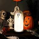 Halloween Decor Light Up Ghost in Dome Cloche Lighted Ghost for Home Mantel Tabletop Party Holiday Table Centerpieces Indoor Decorations
