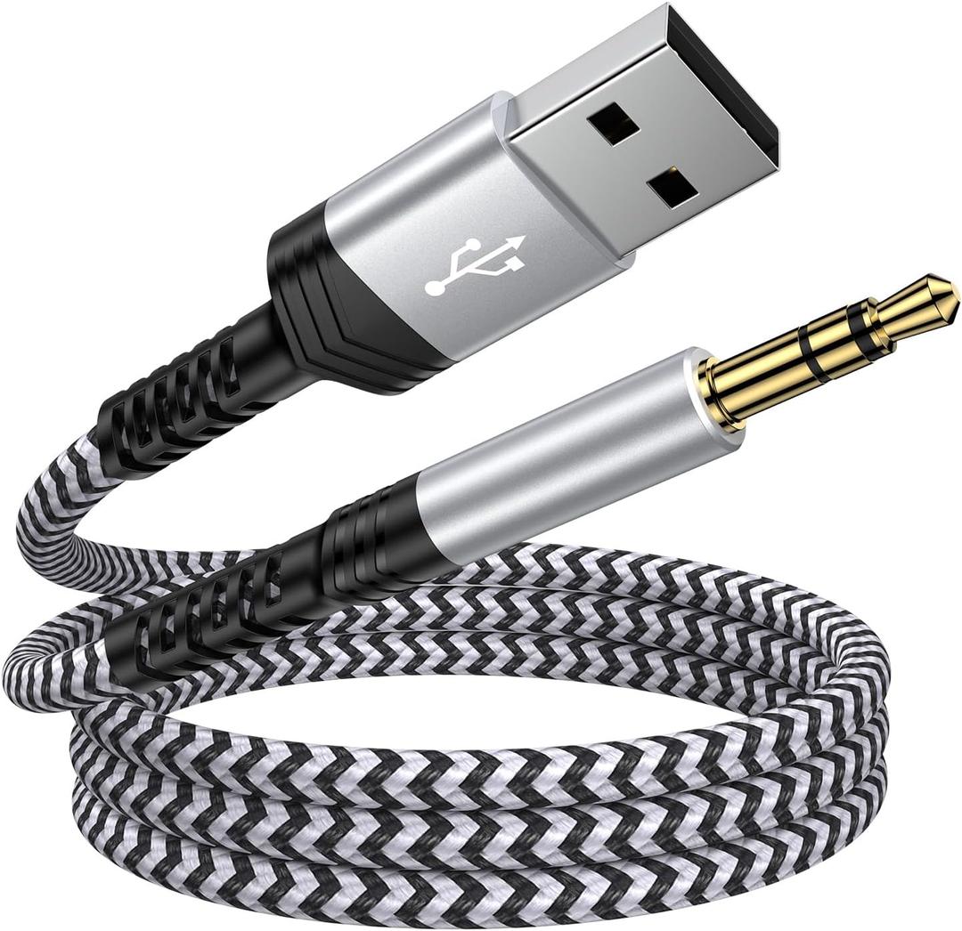 USB to 3.5mm Male AUX Audio Jack Cable,3FT USB A to 3.5mm TRS Audio Cord Jack Adapter Nylon Braided Stereo AUX Cable for PC Compurter Speaker Headphones Laptop Mac OSX Desktop PS5 PS4 Windows (White)