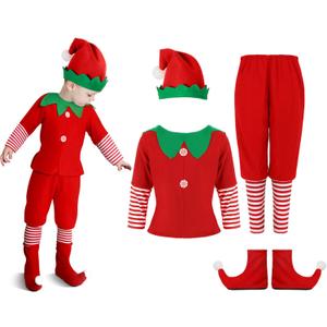 Geyoga Kids Christmas Elf Costume Outfits Include Hat Shoes and Other Accessories for Toddler Xmas Cosplay (Large, Red)