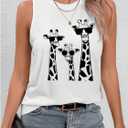 Women's Cute Giraffe Printed Tank Top Funny Summer Animal Graphic Sleeveless Tee Shirt (White)