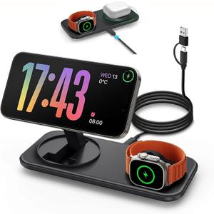Magnetic Wireless Charging Station for Apple,2 in 1 Foldable Compatible with Magsafe for iPhone 16/15/14/13/12 Series,Inductive Charge pad for Apple Watch 10/9/8/7/Ultra/SE,for AirPods (Black) Magnetic Wireless Charging Station for Apple,2 in 1 Foldable Compatible with Magsafe for iPhone 16/15/14/13/12 Series,Inductive Charge pad for Apple Watch 10/9/8/7/Ultra/SE,for AirPods (Black)