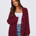 PRETTYGARDEN Women's 2025 Fall Cardigan Sweaters Long Sleeve Open Front Button Up V Neck Knit Winter Fashion Clothes (Wine Red,Medium)