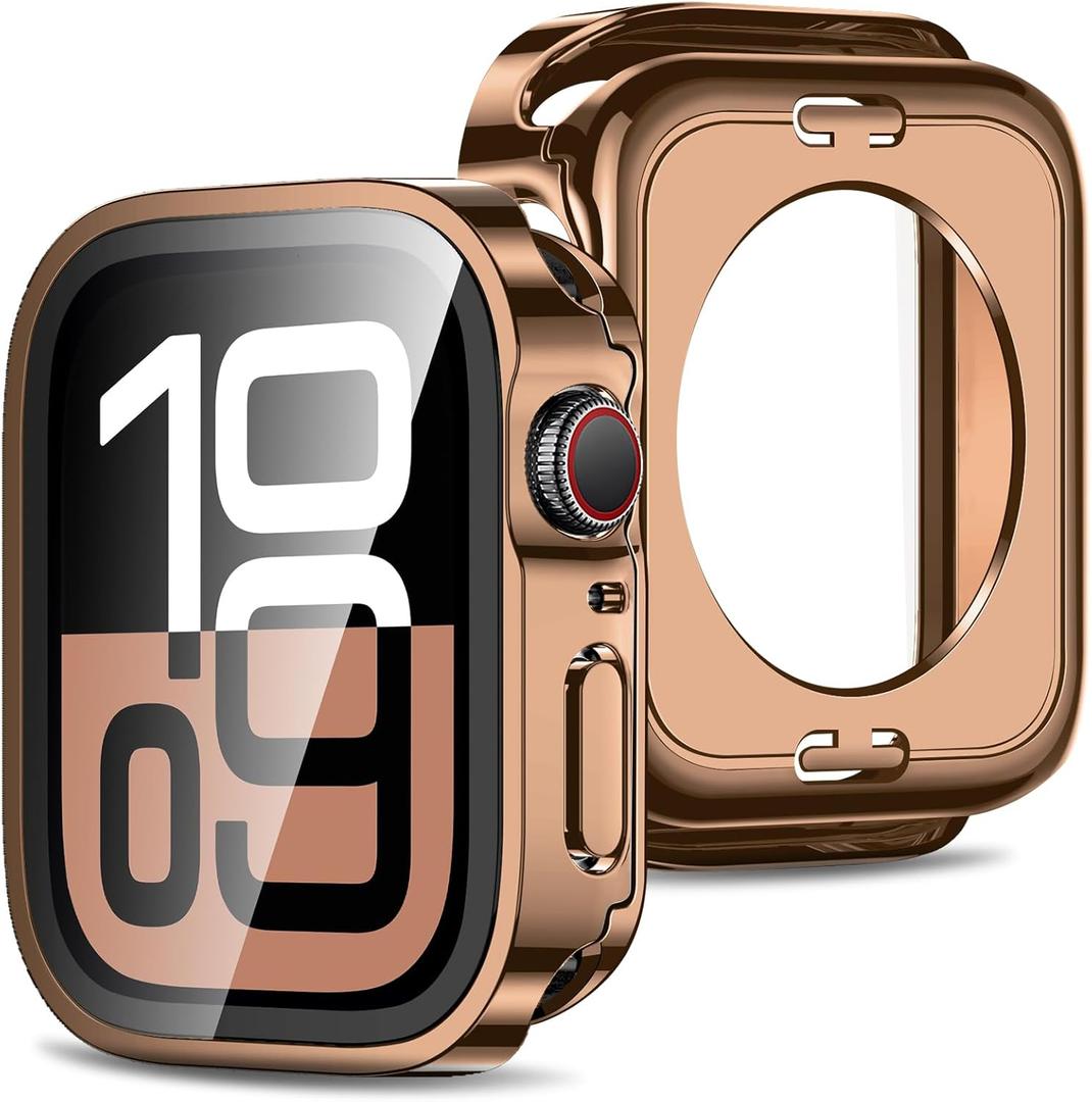 Amizee 2 in 1 Case [2-Pack] Compatible with Apple Watch Series 11/10 42mm with Built-in Screen Protector, Straight Edge Hard PC Full Body Protective Cover for iWatch 42mm, Rose Gold