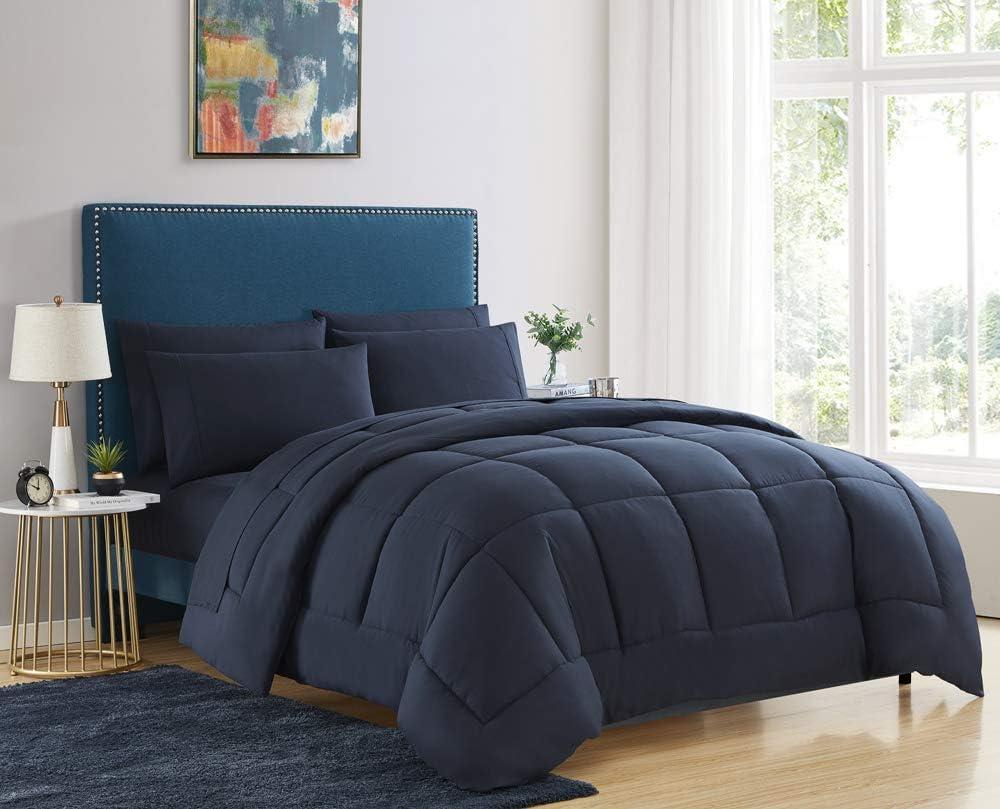 Sweet Home Collection Down Alternative Comforter All Season Warmth Luxurious Plush Loft Microfiber Fill Duvet Insert Bedding, Full, Navy