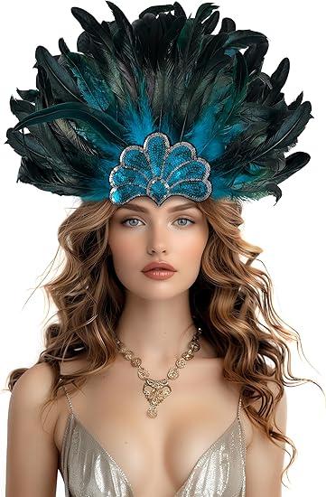 Black Feather Sequin Headwear Carnival Headpiece Showgirl Cosplay Accessories for Women 