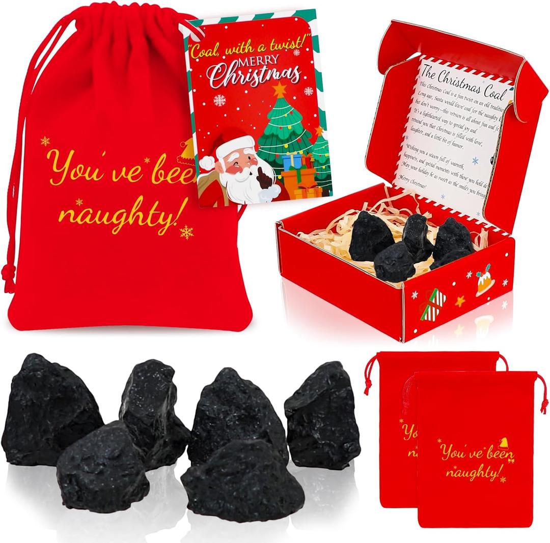Fake Coal, Funny Secret Santa Gifts, Coal with Naughty Bag, Novelty Funny Gifts for Santa Xmas Holiday Stocking Stuffers