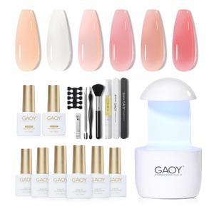 GAOY Gel Nail Polish Kit with UV Light for Beginners, 6 Colors Sheer Milky White Pink Orange, Gel Polish Kit with Top and Base Coat for Salon and Nail Art DIY at Home