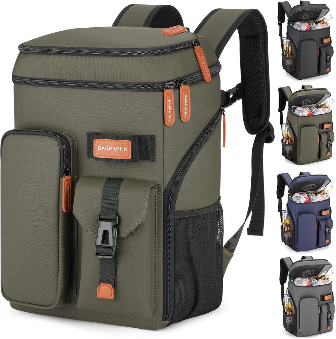 Insulated Cooler Backpack,33/45 Cans Multifunctional Double Deck Leakproof Cooler Bag with Sternum Strap,Large Capacity Lightweight Travel Camping Beach Backpack (Green)