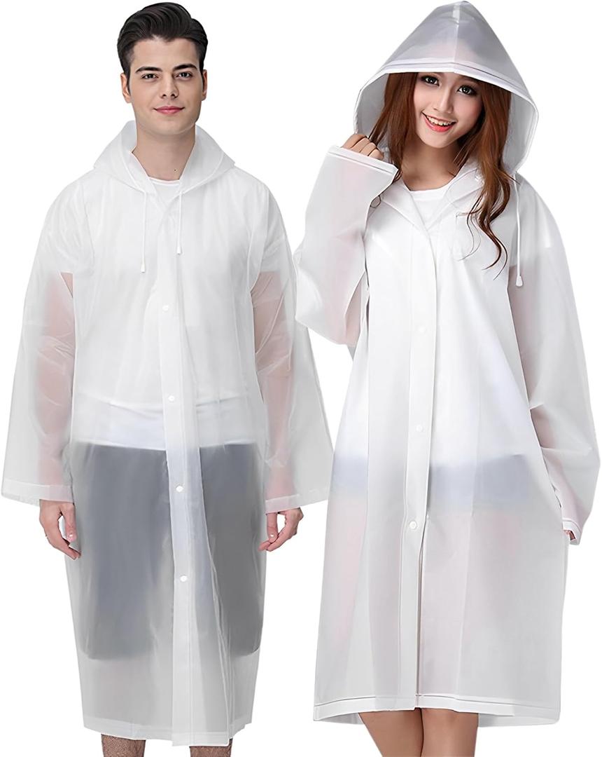 Cosowe Rain Ponchos for Adults Reusable, 2 Pcs Raincoats Emergency for Women Men with Hood and Drawstring (One Size)