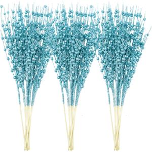 Joiedomi 24 Pcs Christmas Artificial Berry Stem Ornaments, Decorative Bead Sticks, Glittery Twigs, for Christmas Tree Decor Small Vase Decor Holiday Party Supplies and Wedding Decor (17", Light Blue)