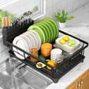 Kmiectse Dish Drying Rack  SpaceSaving Small Dish Rack for Kitchen Counter, RustResistant Kitchen Drying Rack, Compact Dish Drainer Organizer with Utensil Holder for Home Kitchen, Black