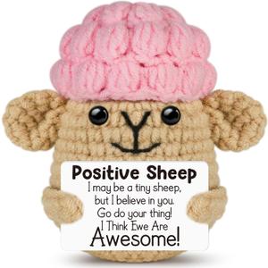 2 x Positive Crochet Sheep Christmas Birthday Gifts for Women Men Her Him, Funny White Elephant Stocking Stuffers Inspirational Gifts for Son Daughter Mom Dad Sister Friend Coworkers, Cute Animal Desk Decor