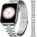 Missair Bling Bands Compatible With Apple Watch Band 38mm 40mm 41mm 42mm 44mm 45mm 46mm 49mm Women, Upgraded Buckle Replacement Bracelet Metal Strap for iWatch Series 11 10 9 8 7 6 5 4 3 SE Ultra (Silver)