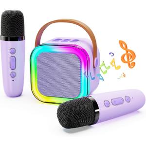 ShinePick Kids Karaoke Machine with 2 Wireless Microphones Portable Bluetooth Mini Karaoke Machine Speaker Kids Toys Christmas Birthday Gift for 3 4 5 6 7 8 9 10 11 12+Year Old Girls Boys (Purple)