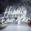 SYLHOME Happily Ever After LED Neon Light Sign Wedding Party Birthday Neon Art Wall Sign Decor USB Bedroom Home Bar Pub Decor Night Light 5V Cold White 15.8"X9.2"