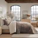 EverGrace Velvet Quilt Set Queen Size, Luxurious Soft Quilted Bedding Sets, Lightweight Velvet Comforter for All Season, Striped Channel Bedspread Coverlet with 2 Shams, Natural Tan