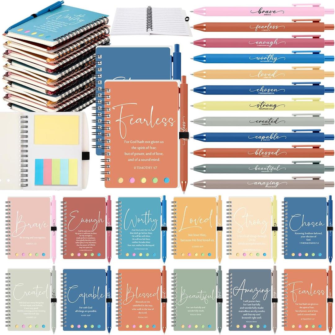 Kosiz 12 Sets/24 Pcs Easter Christian Gifts Bulk Inspirational Prayer Journal Christian Scripture Notebook with Bible Pen Religious Church Gift for Mothers Day Women Men Dad (Classic,Morandi)