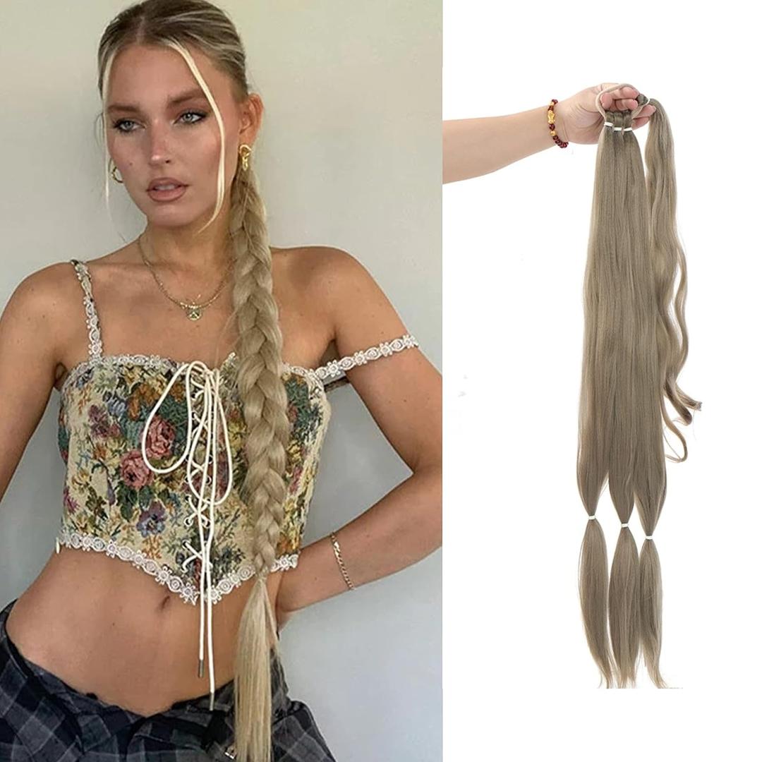 32 Inches Long Braided Ponytail Extensions Wrap Around Braided Ponytail Pony Tail Hair Extension Hair Pieces for Women Girls (8#)