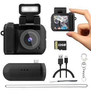 Mini Digital Camera with 32GB Card–Y2K-Style FHD 1080P Mini Retro Camera with Charging Base & Keychain Cameras Design. 1.4" LCD Screen,Vintage Cameras Ultra-Compact, Lightweight–Great Creative Gift.