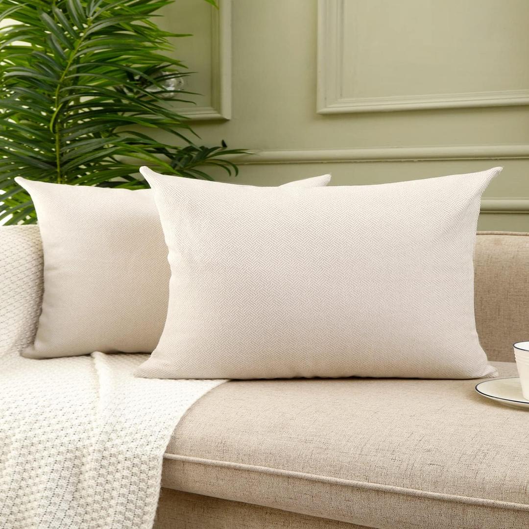 Jepeak 16x24 Inch Woven Textured Throw Pillow Covers Pack of 2 Rustic Linen Cushion Covers Decorative Square Farmhouse Pillow Cases for Sofa Couch Bed Home Decor, Beige