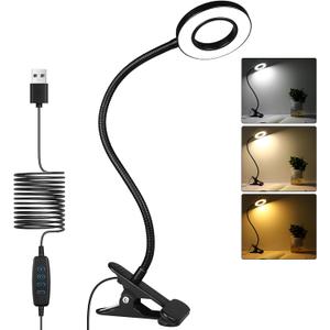 iVict USB Clip on Ring Light with 3 Color Modes, 10 Brightness Levels, Eye Protection, 360 Flexible Gooseneck LED Lamp for Desk Headboard and Video Conferencing