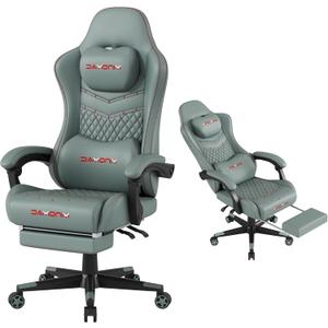 Gaming Chair,Ergonomic Computer Gaming Chair,400lb Load-Bearing,Retractable Footrest/Waist Support/Ergonomic Backrest[Spring + 4D Sponge] (Green)