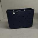 XL Waterproof Rubber Beach Tote Bag with Drainage Holes –Stylish Rubber Bag with Charms for Sand-Free Beach, Pool & Lake Days (Navy Blue)