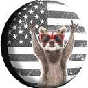 Funny Raccoon Spare Tire Cover Black White American Flag 17 Inch Wheel Protector for Truck SUV Trailer Camping Rv Tire Covers