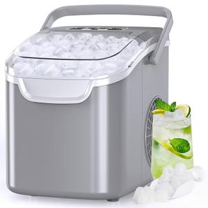 Antarctic Star Countertop Ice Maker Portable Ice Machine with Handle,Self-Cleaning Ice Makers, 26Lbs/24H, 8 Ice Cubes Ready in 6 Mins for Home Kitchen Bar Party (Grey)