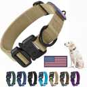Heavy Duty Tactical Dog Collar Adjustable Nylon Pet Collars Quick Release Buckle with 2 D-Rings Patch for Medium, Large Dogs (Khaki, Size M) (Medium:Width 1.5",Neck 14-20")
