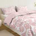 Kid's Duvet Cover Queen Size, Retro Hippie Beddding Set, 3PCS Soft Microfiber Bedding Set with Zipper Closure&Corner Ties, Girl Bedding with Pillowcase - Pink, Queen