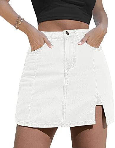 luvamia Skorts Skirts for Women Denim Mini Skirt Side Slit with High Waisted Jean Shorts Stretchy XXL