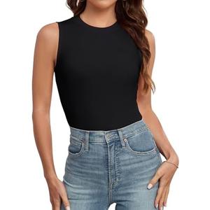 AUHEGN Tank Tops for Women Summer Sleeveless Racerback Casual Basic Ribbed Slim Fitted Shirts, XS