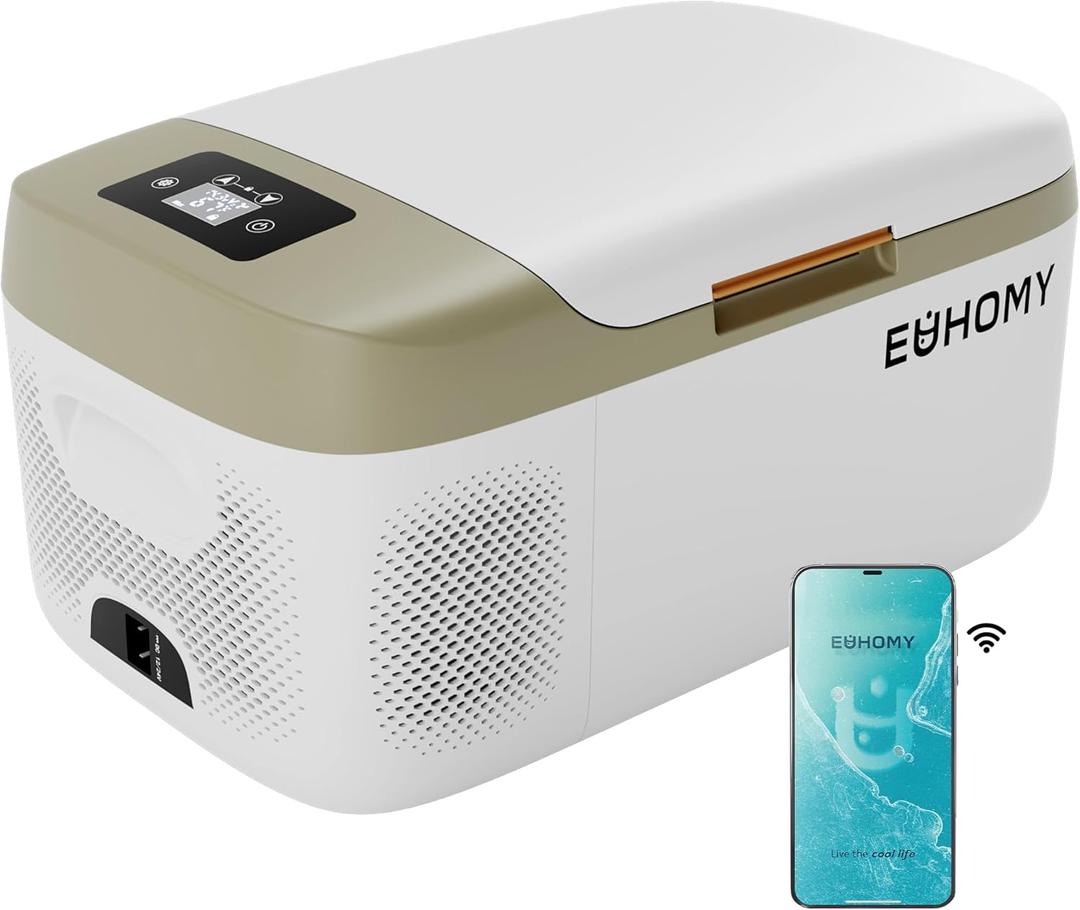 EUHOMY 12 Volt Refrigerators, 17QT Car Refrigerator APP Control, Car Fridge with 12/24V DC & 110-240V AC, Portable Refrigerator Freezer Fridge Cooler for Car, RV, Camping, Travel, Fishing, Outdoor Use (White,Green)