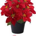 Poinsettias Artificial Christmas Flowers Red Faux Poinsettia Outdoor 15 Inch Winter Flowers for Home Office Table Decorations Indoor Outdoor Xmas Ornament