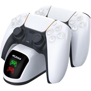 NexiGo Enhanced PS5 Controller Charger, Dual Charing Station with LED Indicator, High Speed, Fast Charging Dock for PlayStation 5 DualSense Controller, White