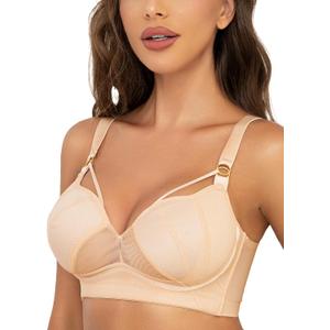 Plus Size Wireless Bras for Women No Underwire Push Up Bra Unlined Plunge V Large Breast Minimizer Bras (34D, Nude)