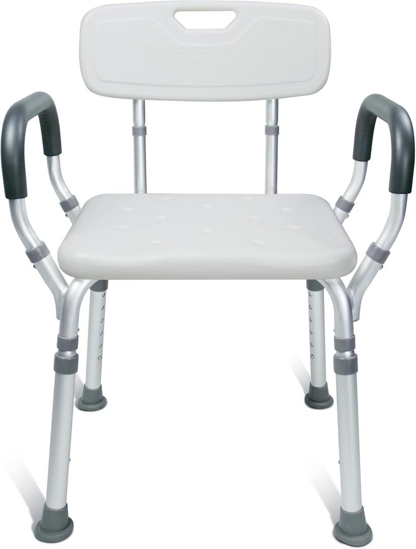 Adjustable Heavy Duty Shower Chair with Padded Armrests and Back, Non-Slip Medical Shower Bench Bath Stool for Elderly, Disabled, and Pregnant, Portable Safety Bath Seat for Inside Shower