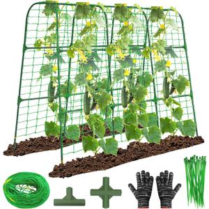 OTOSUNNY Garden Trellis for Climbing Plants Outdoor, Cucumber Trellis for Raised Bed Garden, Arch Trellis Support for Cucumbers Tomatoes Beans Peas, 50x48 inch, Metal Trellis with Netting, Green