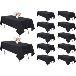 12 Pack Black Tablecloth 60 x 102 Inch Polyester Table Cloth for 6 Foot Rectangle Tables, Wrinkle Resistant Washable Decorative Fabric Table Covers for Wedding Party Banquet Buffet and Camping