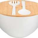 LOVYANXUE Salad Bowl with Lid, 12" Extra Large Bamboo Fiber Salad Bowl with Servers Set for Kitchen, Nature Bamboo Mixing and Serving Bowl with Lid, Spoon and Fork for Fruits,Salads and Vegetables