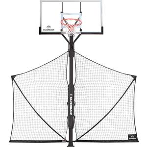 Silverback Basketball Yard Guard Defensive Net System Rebounder with Foldable Net and Arms into Pole, White/Black, Large