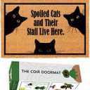 Coir Doormat Spoiled Cats and Their Staff Live Here, Small, Brown, Rustic, 23.6 x 15.7 inches