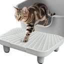 SpaceTime Elevated Cat Litter Trapping Mat with Double-Layer Design,Detachable Cat Ramp/Step/Catcher Litter Box Mat for Floor,Non-Slip Kitty Pads for Indoor Kittens & Senior Cats,Easy to Clean (White)