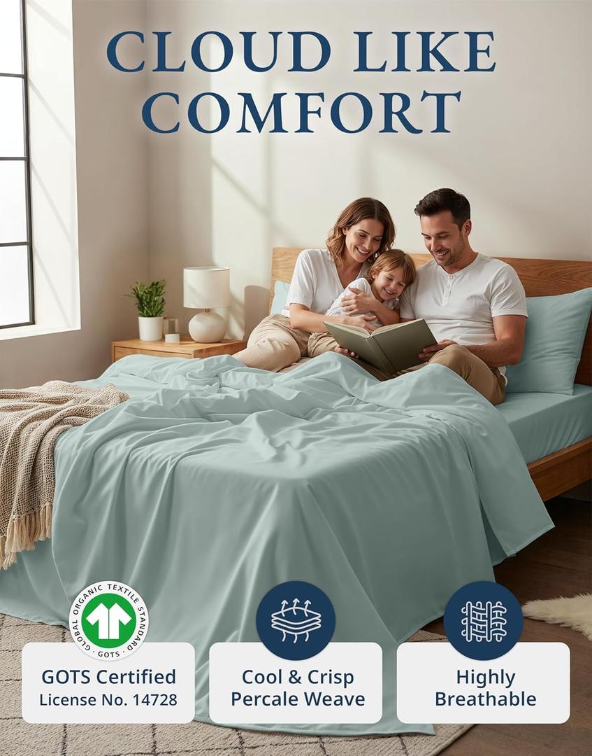 LANE LINEN California King Sheet Sets 100% Organic Cotton GOTS Certified Percale Weave Deep Pocket 4 Piece Soft Breathable Cooling Lightweight All Season Machine Washable Crisp