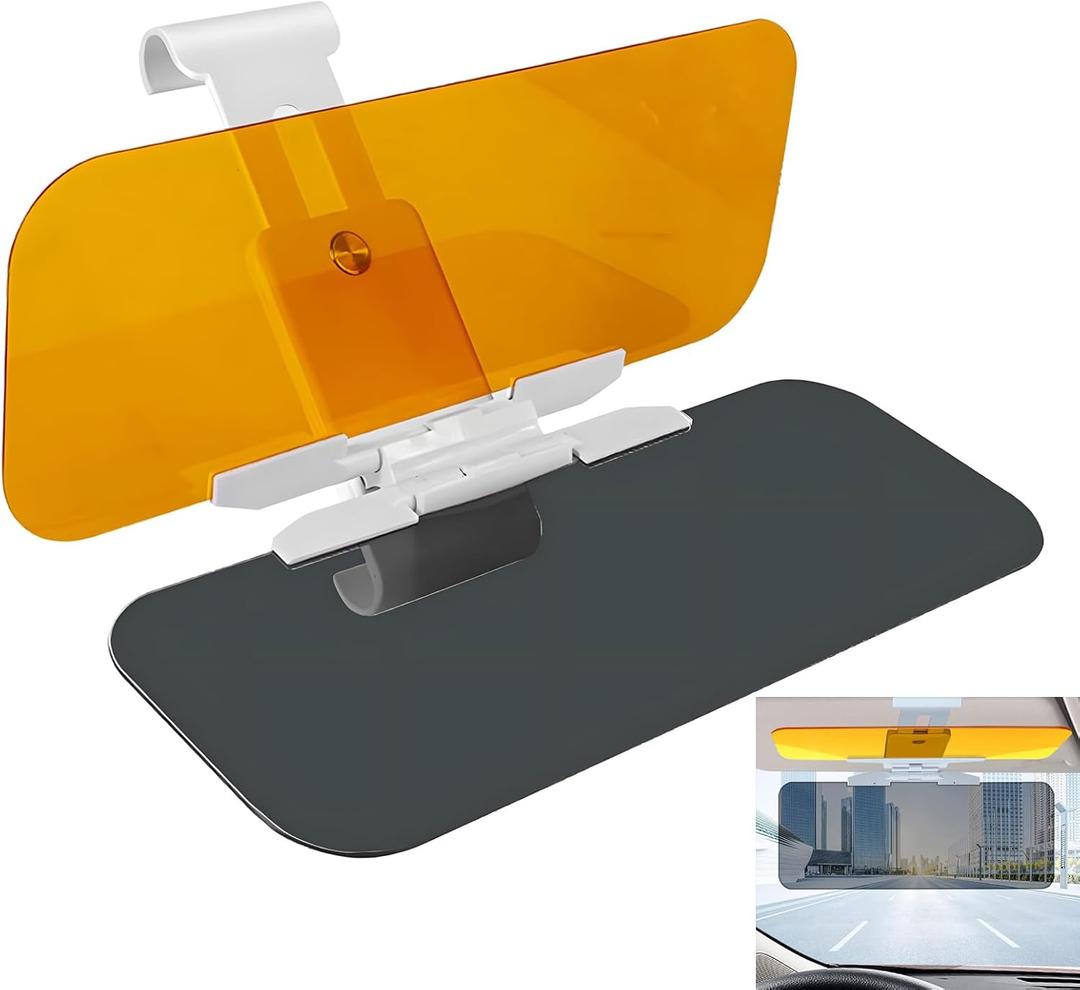 1 PC Car Sun Visor Anti-Glare Glasses, 12.6 x 4.7 Anti-high Beam Goggles for Day and Night Use, Button Model HD Vision Safe UV Blocking Sun Visor Extender, Universal for Car (Black & Yellow)